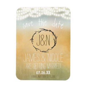 Rustic Sticks & String Lights Magnet Save the Date