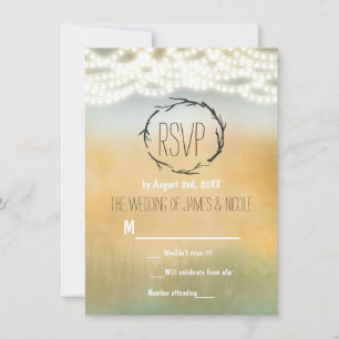 Rustic Sticks & String Lights Wedding RSVP Card
