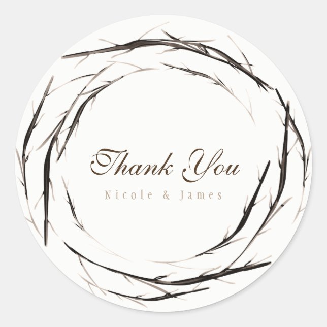 Rustic Sticks Twigs Branches Wreath Custom Favour Classic Round Sticker (Front)