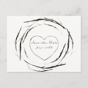 Rustic Sticks Twigs Branches Wreath Save the Date Announcement Postcard