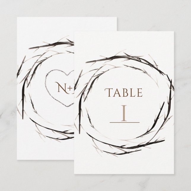 Rustic Sticks Twigs Branches Wreath Table Number (Front/Back)