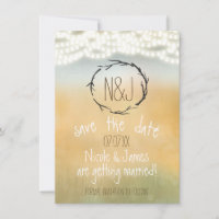 Rustic Sticks Wreath & String Lights Save The Date