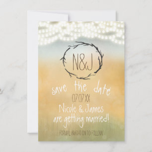 Rustic Sticks Wreath & String Lights Save The Date Invitation