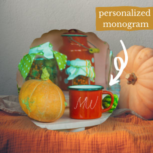 Rustic Still Life with a Pumpkin and a Red Mug Thr Round Cushion