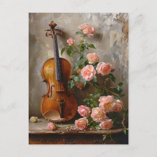Rustic Still Life with Vintage Violin Postcard