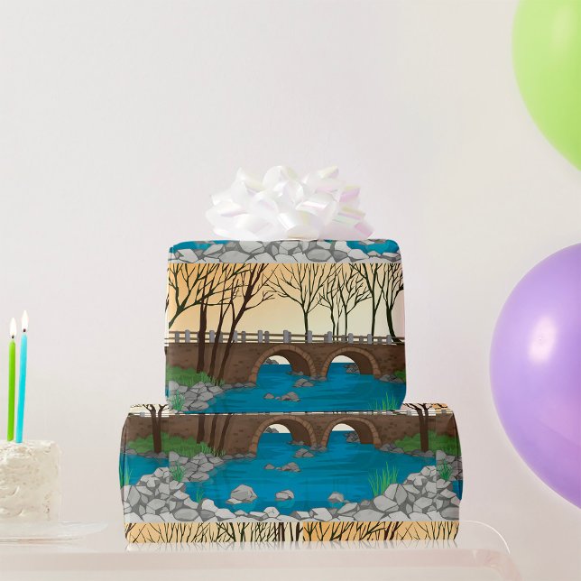 Rustic Stone Bridge Over River Nature Landscape  Wrapping Paper (Creator Uploaded)