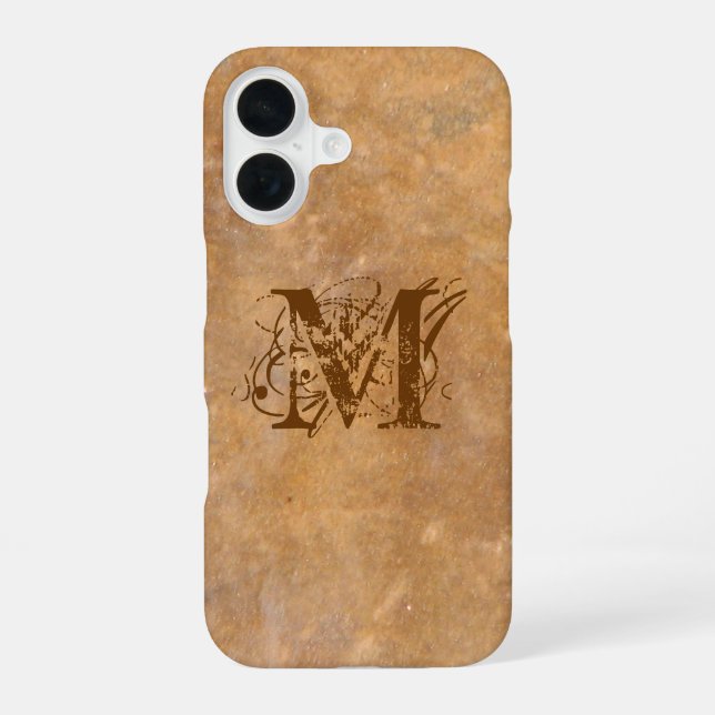 Rustic Stone Initial Look iPhone 16 Case (Back)