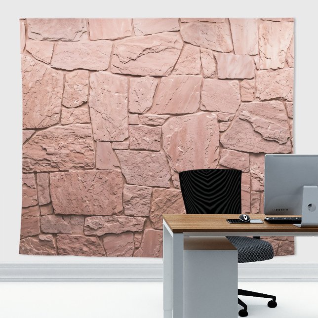 Rustic Stone Slates Wall Light Pink Backdrop Tapestry (Pink slates stone wall tapestry decor with stone  texture for zoom meetings backdrop or home decor)