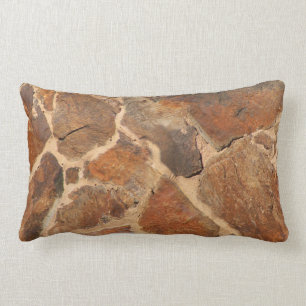 Rustic Stone Wall Structure Photo Warm Golden Lumbar Cushion