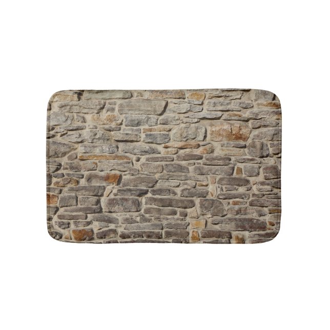 Rustic stone wall, textured decor bath mat (Front)