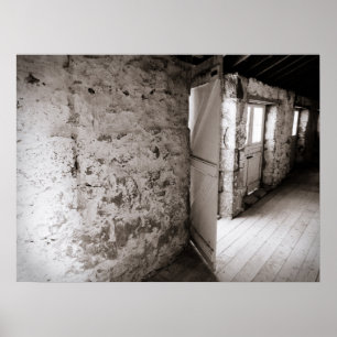 Rustic Stone Wall with Open Barn Door Poster