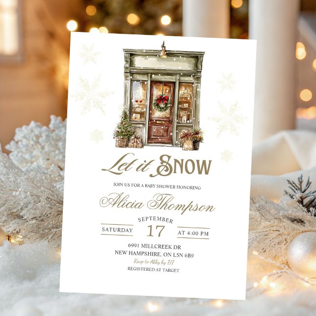 Rustic Storefront Let It Snow Boy Baby Shower Invitation (Creator Uploaded)