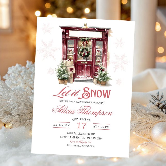 Rustic Storefront Let It Snow Girl Baby Shower Invitation (Creator Uploaded)