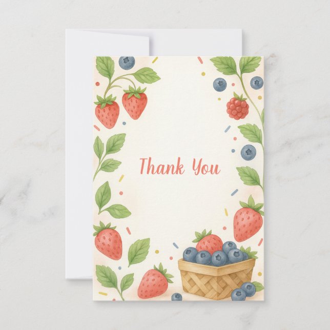 Rustic Strawberry Blueberry Baby Berry Sweet  Thank You Card (Front)