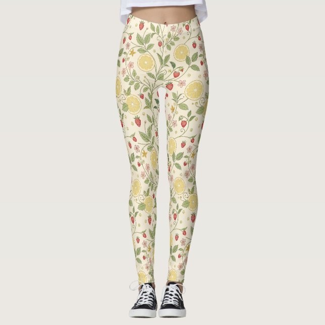 Rustic Strawberry & Citrus Earthy Pattern (1) Leggings (Front)