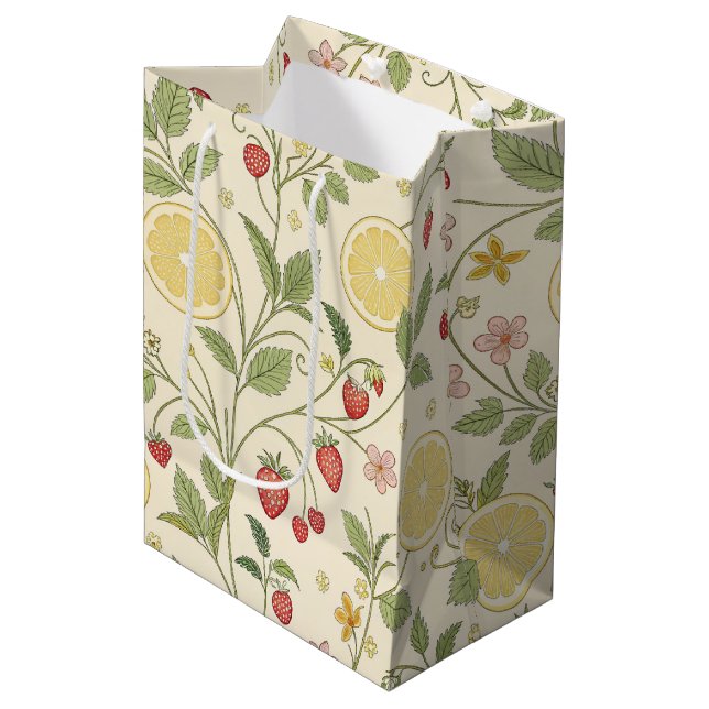 Rustic Strawberry & Citrus Earthy Pattern (1) Medium Gift Bag (Front Angled)