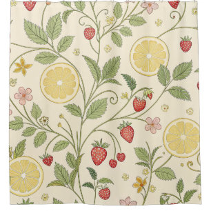 Rustic Strawberry & Citrus Earthy Pattern (1) Shower Curtain