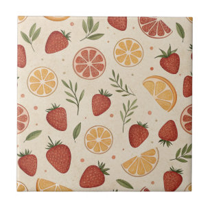 Rustic Strawberry & Citrus Earthy Pattern (2) Ceramic Tile