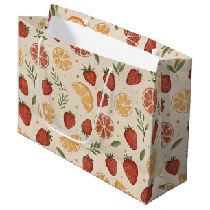 Rustic Strawberry & Citrus Earthy Pattern (2) Large Gift Bag