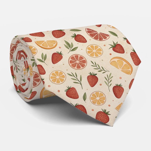 Rustic Strawberry & Citrus Earthy Pattern (2) Tie (Rolled)