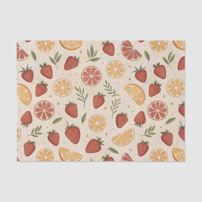 Rustic Strawberry & Citrus Earthy Pattern (2) Tissue Paper (Front)