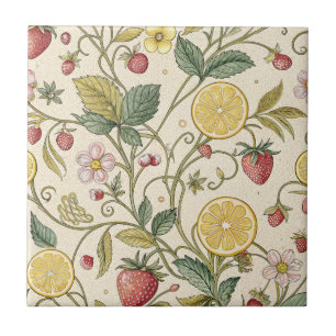 Rustic Strawberry & Citrus Earthy Pattern (3) Ceramic Tile