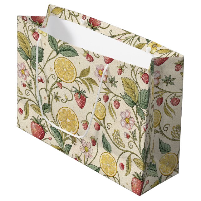 Rustic Strawberry & Citrus Earthy Pattern (3) Large Gift Bag (Front Angled)