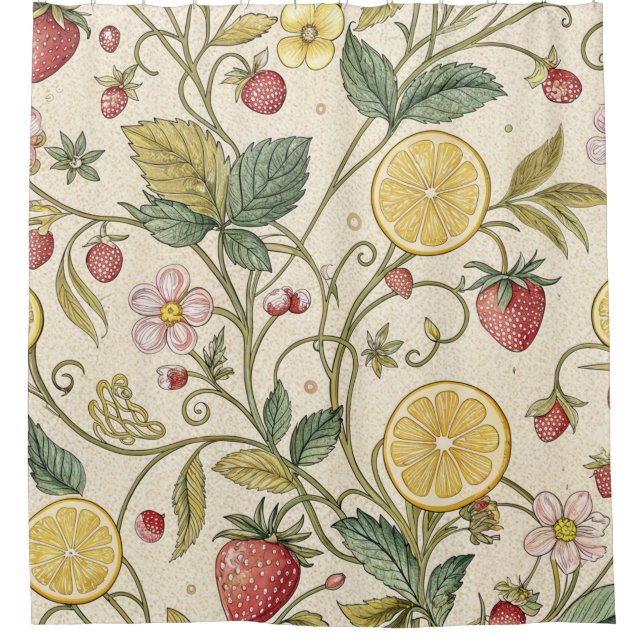 Rustic Strawberry & Citrus Earthy Pattern (3) Shower Curtain (Front)