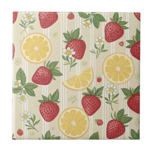 Rustic Strawberry & Citrus Earthy Pattern (4) Ceramic Tile