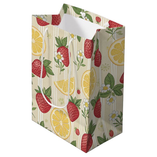 Rustic Strawberry & Citrus Earthy Pattern (4) Medium Gift Bag (Front Angled)