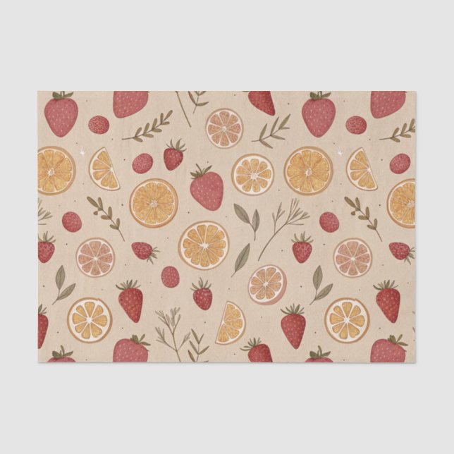 Rustic Strawberry & Citrus Earthy Pattern (5) Tissue Paper (Front)