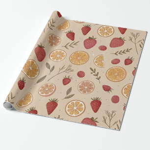 Rustic Strawberry & Citrus Earthy Pattern (5) Wrapping Paper