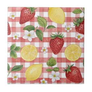 Rustic Strawberry & Citrus Earthy Pattern (6) Ceramic Tile