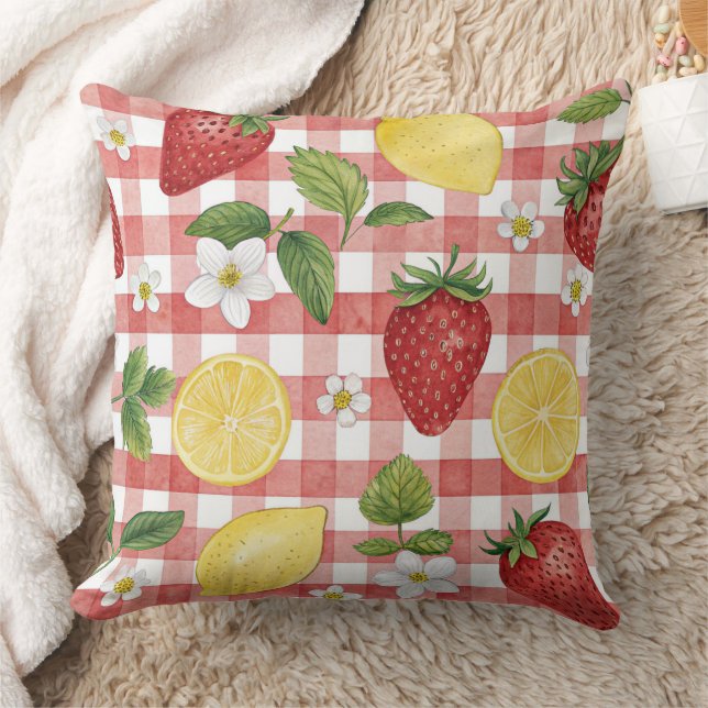 Rustic Strawberry & Citrus Earthy Pattern (6) Cushion (Blanket)