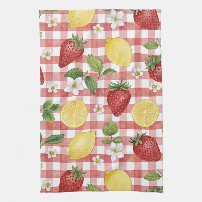 Rustic Strawberry & Citrus Earthy Pattern (6) Tea Towel (Vertical)