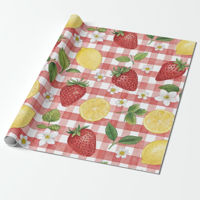 Rustic Strawberry & Citrus Earthy Pattern (6) Wrapping Paper (Unrolled)