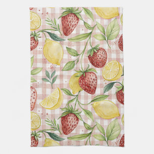 Rustic Strawberry & Citrus Earthy Pattern (7) Tea Towel