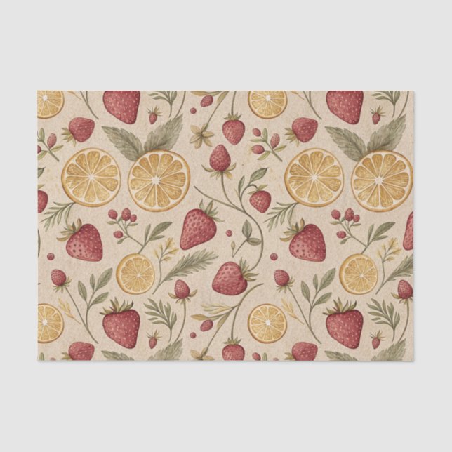 Rustic Strawberry & Citrus Earthy Pattern (9) Tissue Paper (Front)