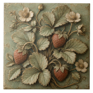 Rustic Strawberry Garden Faux Relief Ceramic Tile