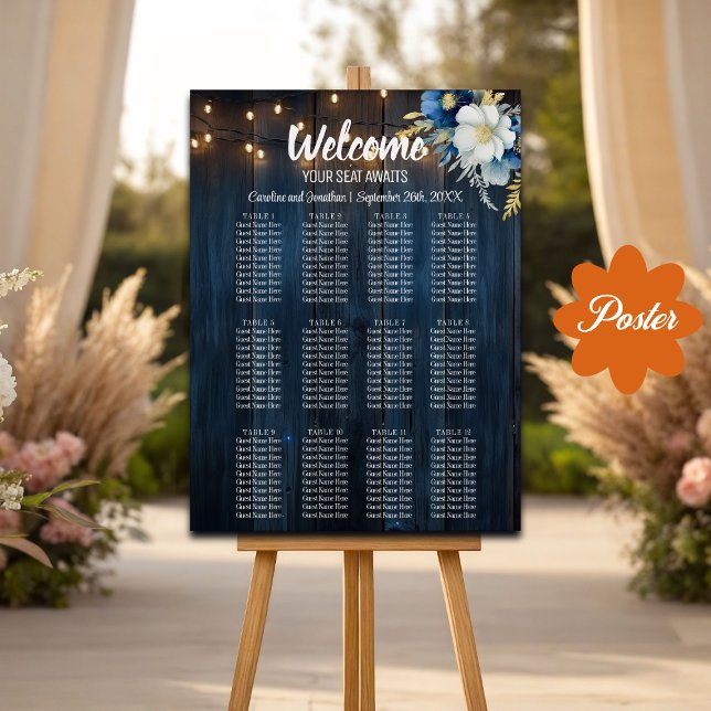 Rustic String Light 12 Tables Seating Chart Poster (Creator Uploaded)