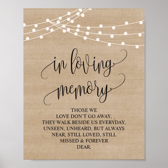 Rustic String Light memorial sign or poster (Front)