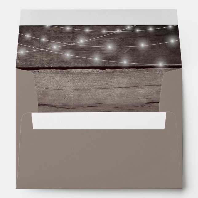 Rustic String Light Wood Wedding Address Envelope (Back (Bottom))