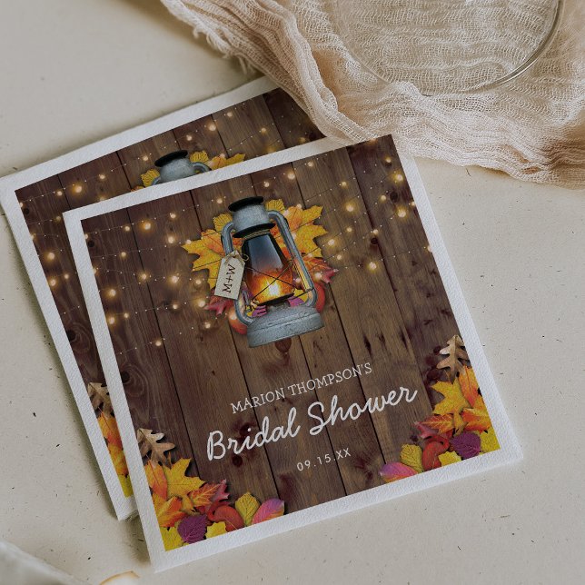 Rustic String Lights Autumn Leaves Bridal Shower Napkin (Creator Uploaded)
