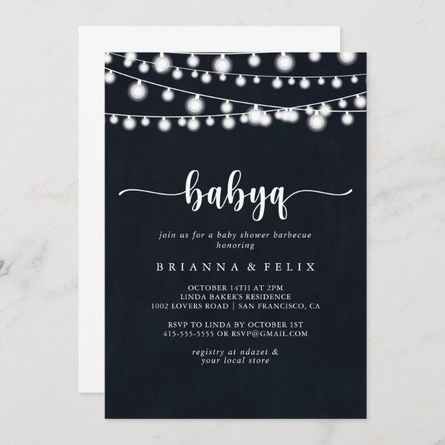 Rustic String Lights BabyQ Baby Shower Barbecue Invitation (Front/Back)