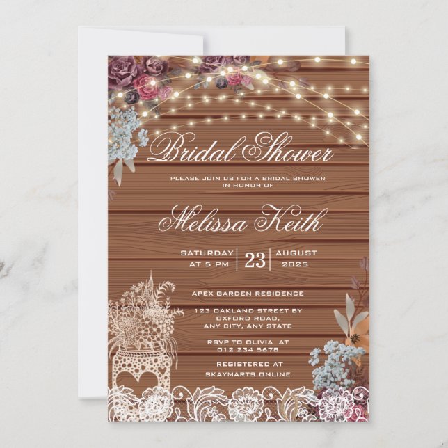 Rustic String Lights Baby's Breath Bridal Shower Invitation (Front)