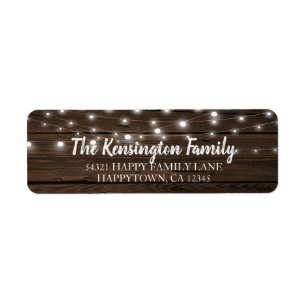 Rustic String Lights Barn Wood Address Return Address Label