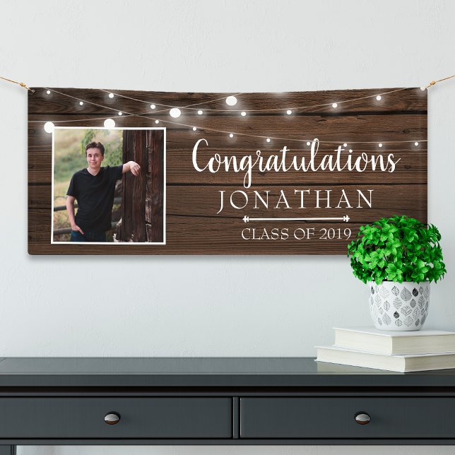 Rustic String Lights Barn Wood Graduation Banner (Creator Uploaded)