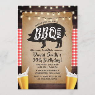 Rustic String Lights Beers BBQ Birthday Party Invitation