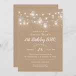 Rustic String Lights Birthday Party BBQ Invitation<br><div class="desc">Affordable custom printed birthday barbecue dinner invitations with an easy to use template for customisation. This rustic chic design features strands of glowing string lights and mason jars on a faux kraft paper background. Personalise the invite with your birthday BBQ party details or customise the text to use for any...</div>