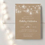 Rustic String Lights Birthday Party Invitation<br><div class="desc">Affordable custom printed birthday party invitations with an easy to use template for customisation. This rustic chic design features strands of glowing string lights and mason jars on a faux kraft paper background. Personalise the invite with your birthday dinner party details or customise the text to use for any event....</div>